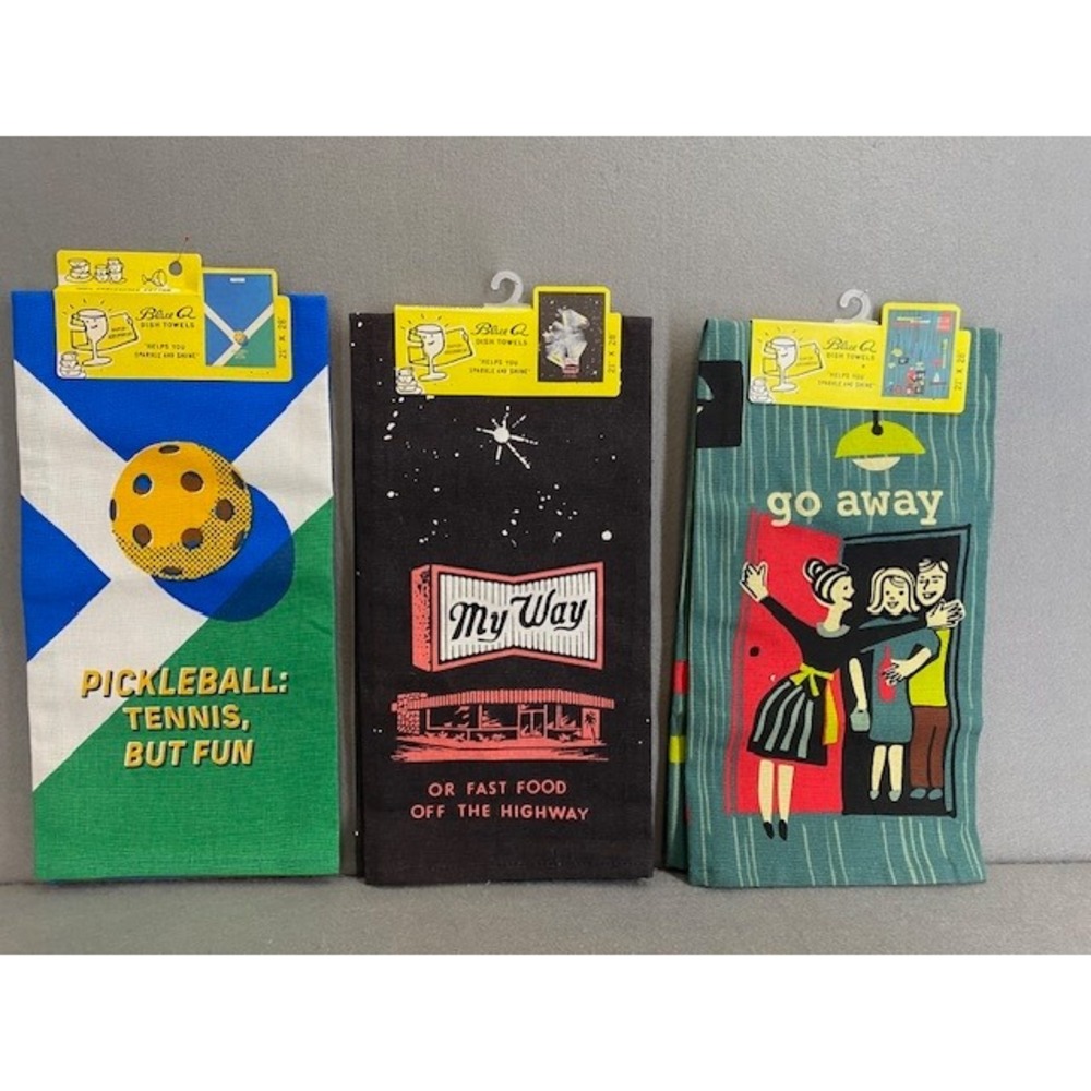 Blue Q Dish Towels Set of 3 Pickleball My Way Go Away 100% Cotton Retro Humor